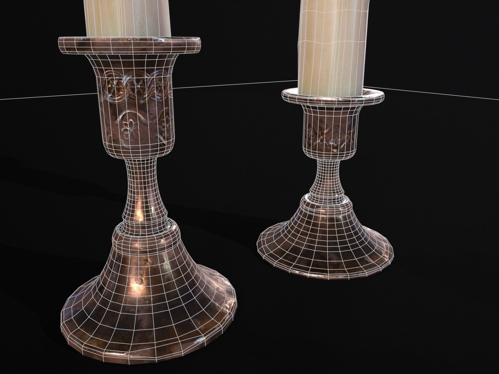 Elegant Copper Large CandleStick Set Low-poly 3D model_20