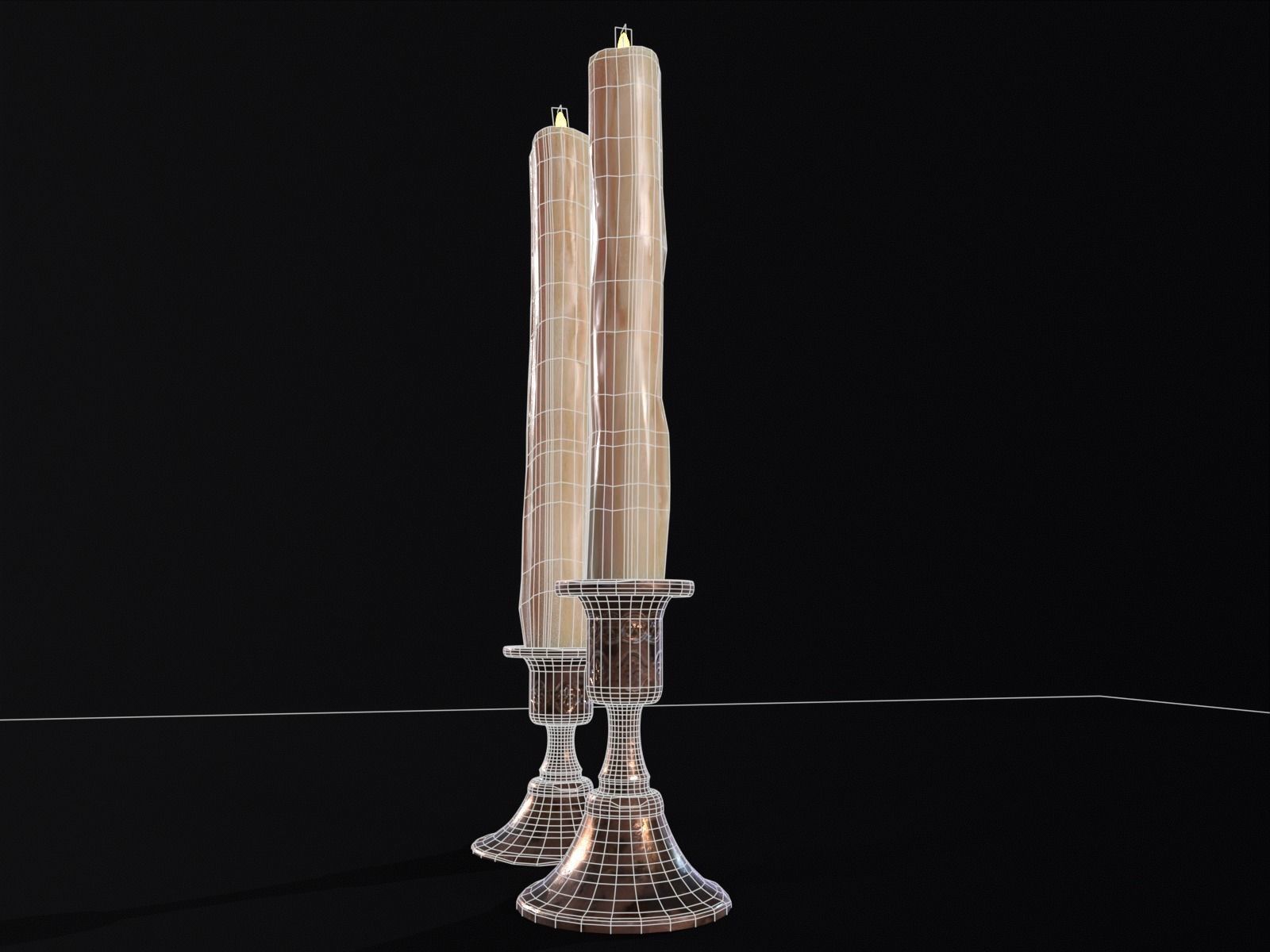 Elegant Copper Large CandleStick Set Low-poly 3D model_7