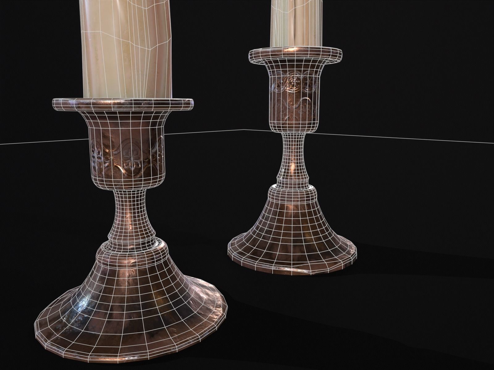 Elegant Copper Large CandleStick Set Low-poly 3D model_17