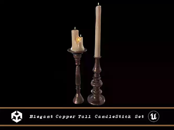 Elegant Copper Tall CandleStick Set Low-poly 3D model