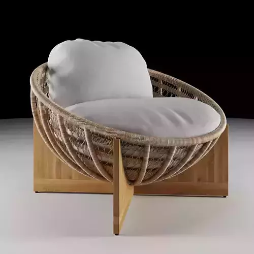 CrateBarrel Masha rattan and teak outdoor lounge chair