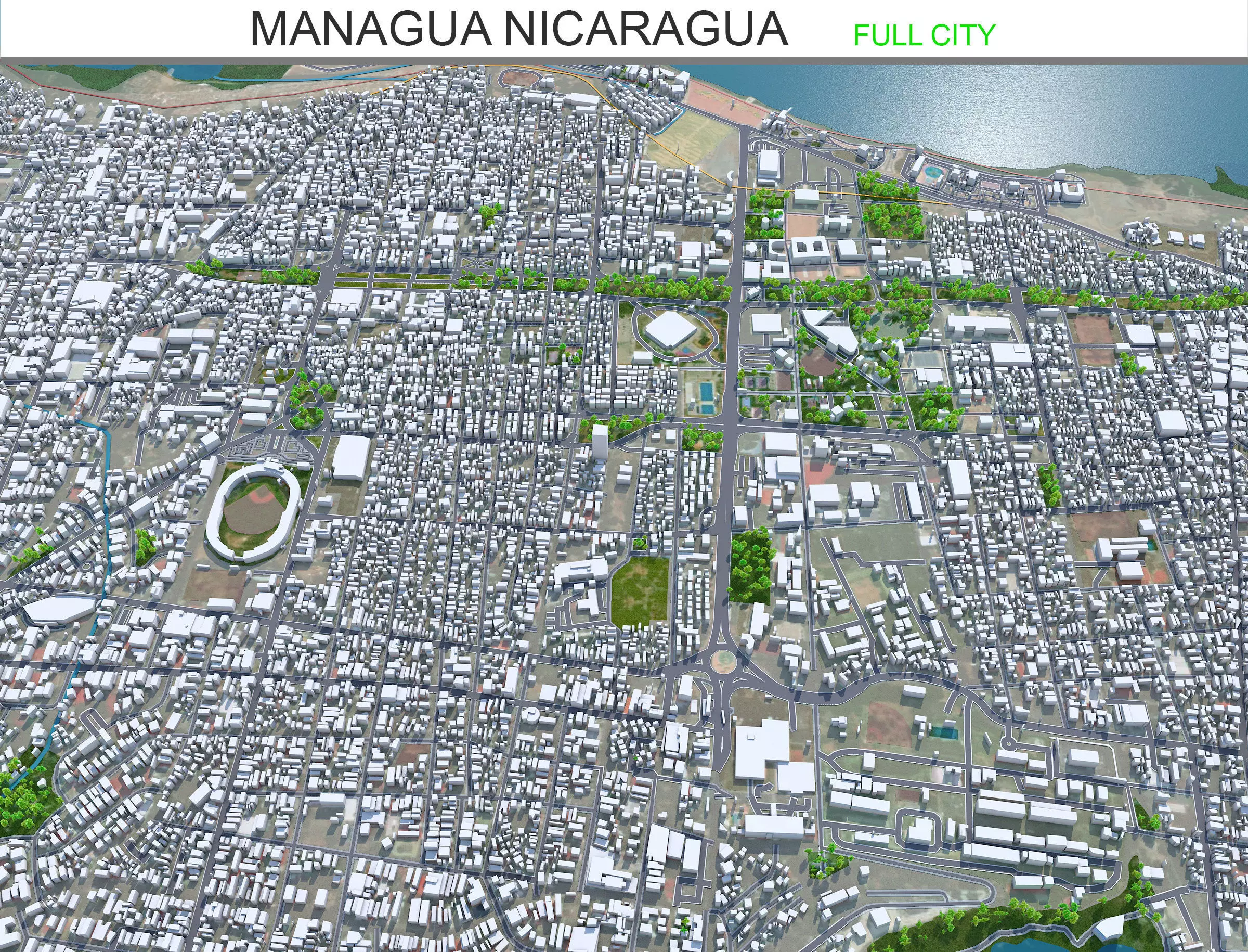 Managua Nicaragua 30km AI Low-poly 3D model