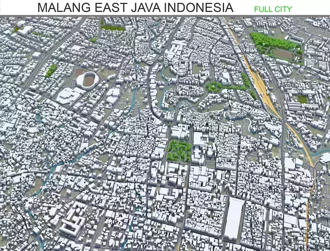 Malang East Java Indonesia 20km Low-poly 3D model