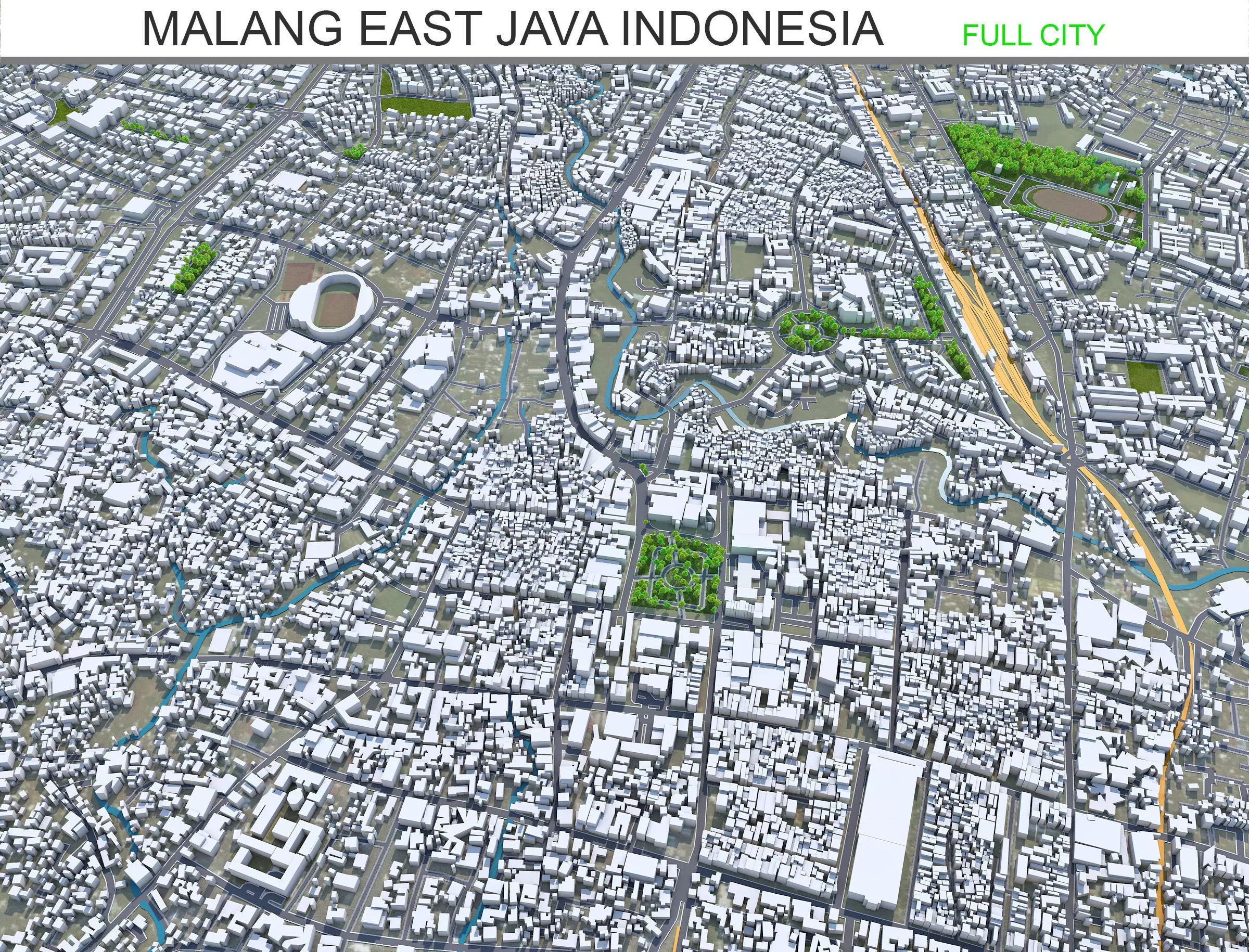 Malang East Java Indonesia 20km Low-poly 3D model_0