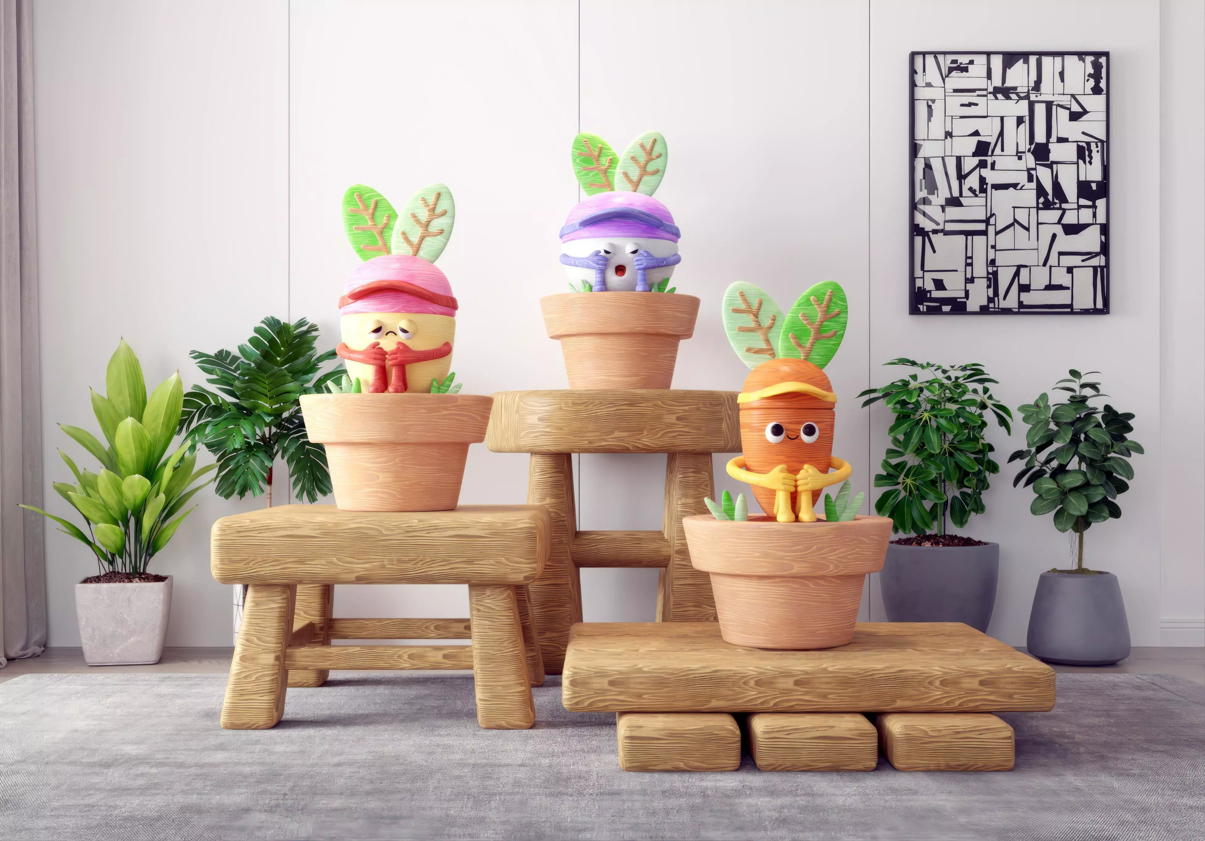decoration cartoon radish Modern wooden 3D model