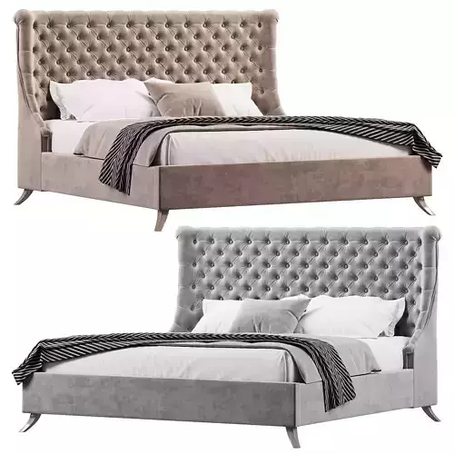 With bars finish silver coating fabric light beige velor bed
