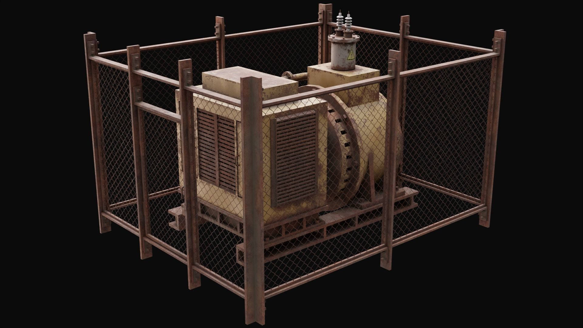 Old Rusty Generator Low-poly 3D model_3