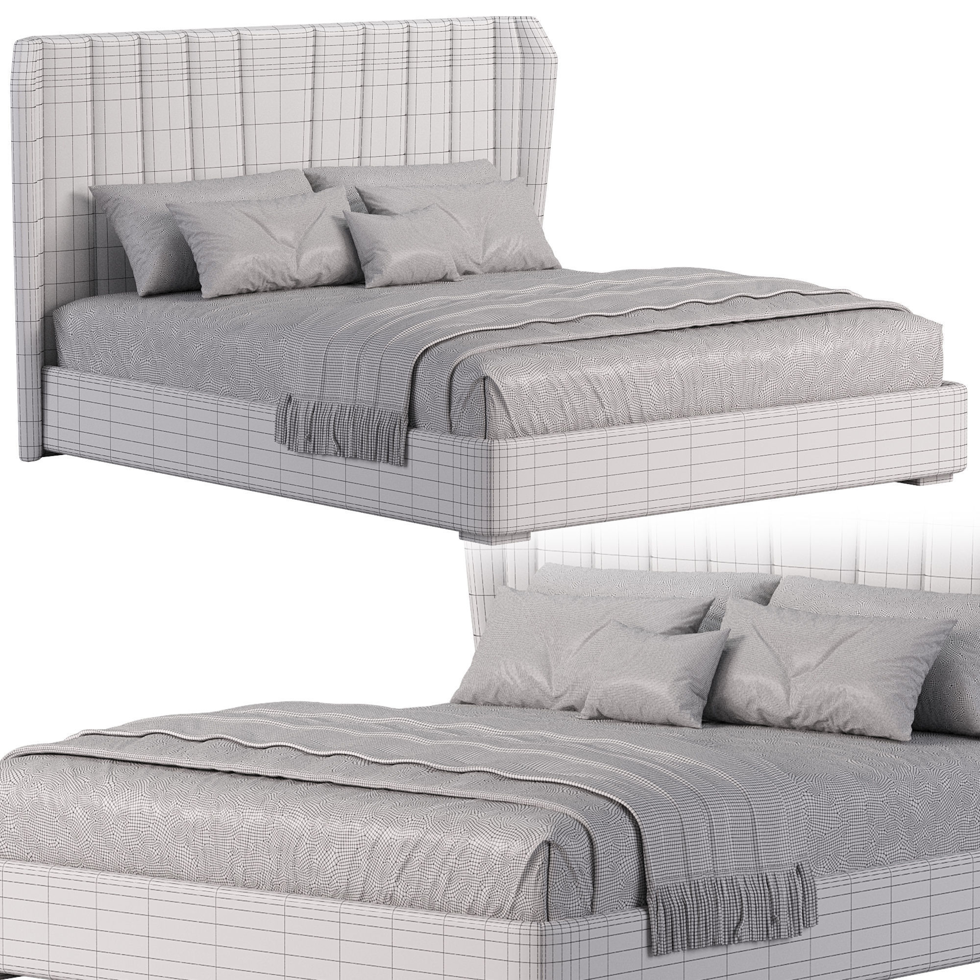 Bed with bars finish matt beige lacquer 3D model_2