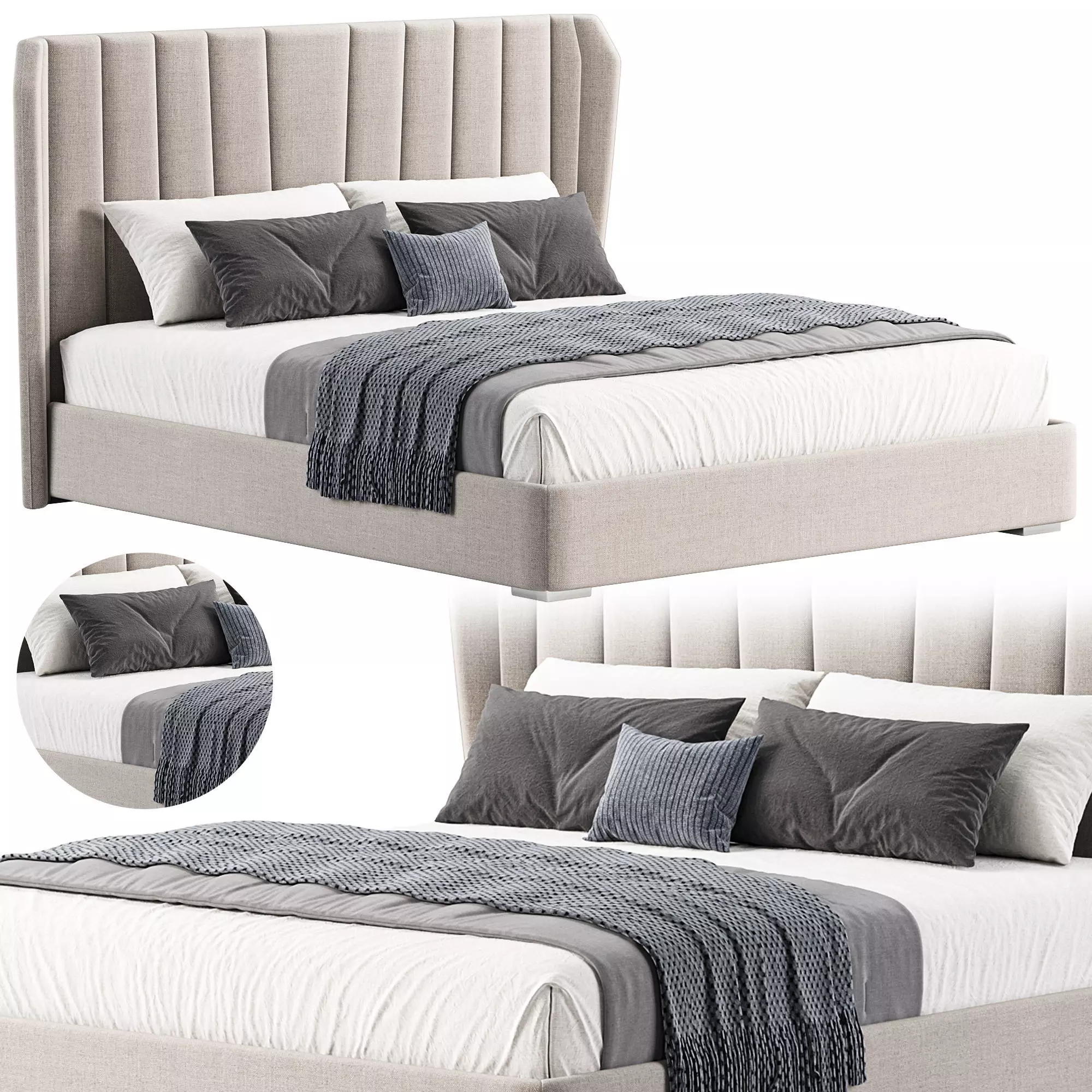 Bed with bars finish matt beige lacquer 3D model_0