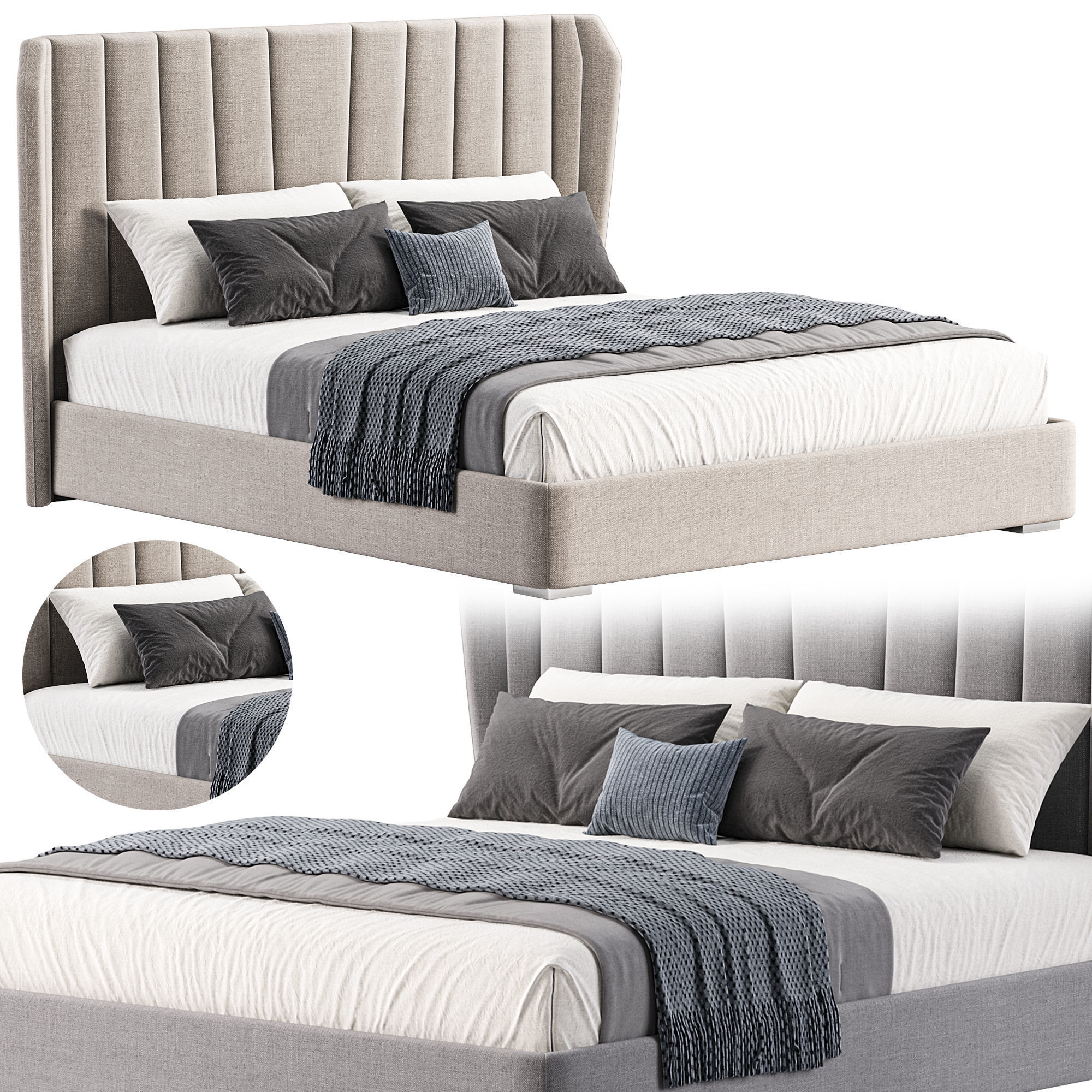 Bed with bars finish matt beige lacquer 3D model_1