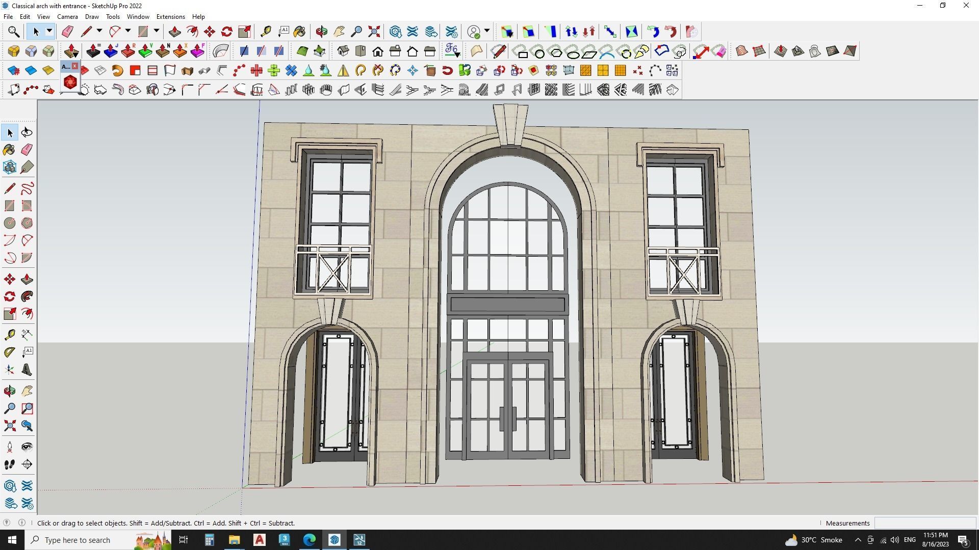 Classical arch with entrance 3D model_2