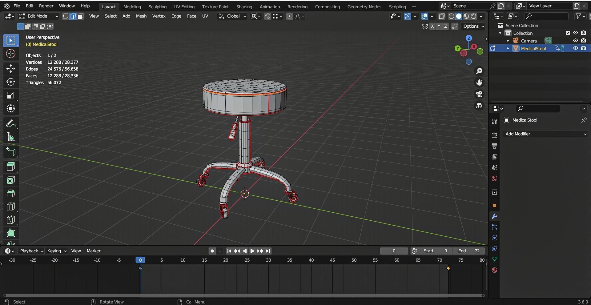 Medical Stool Low-poly 3D model_33