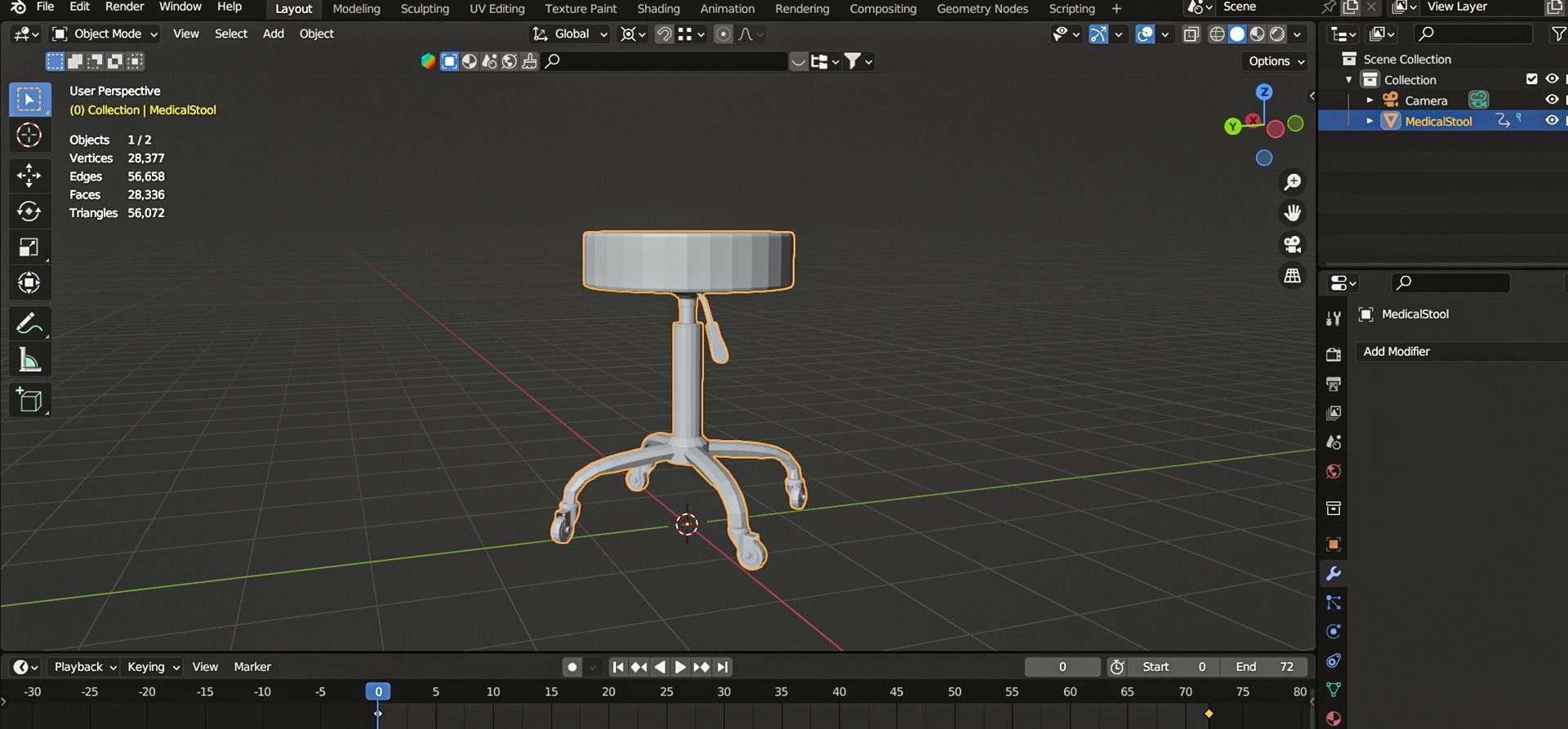 Medical Stool Low-poly 3D model_35