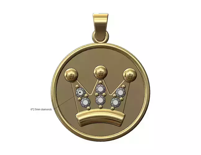 Diamond crown round pendant with bail