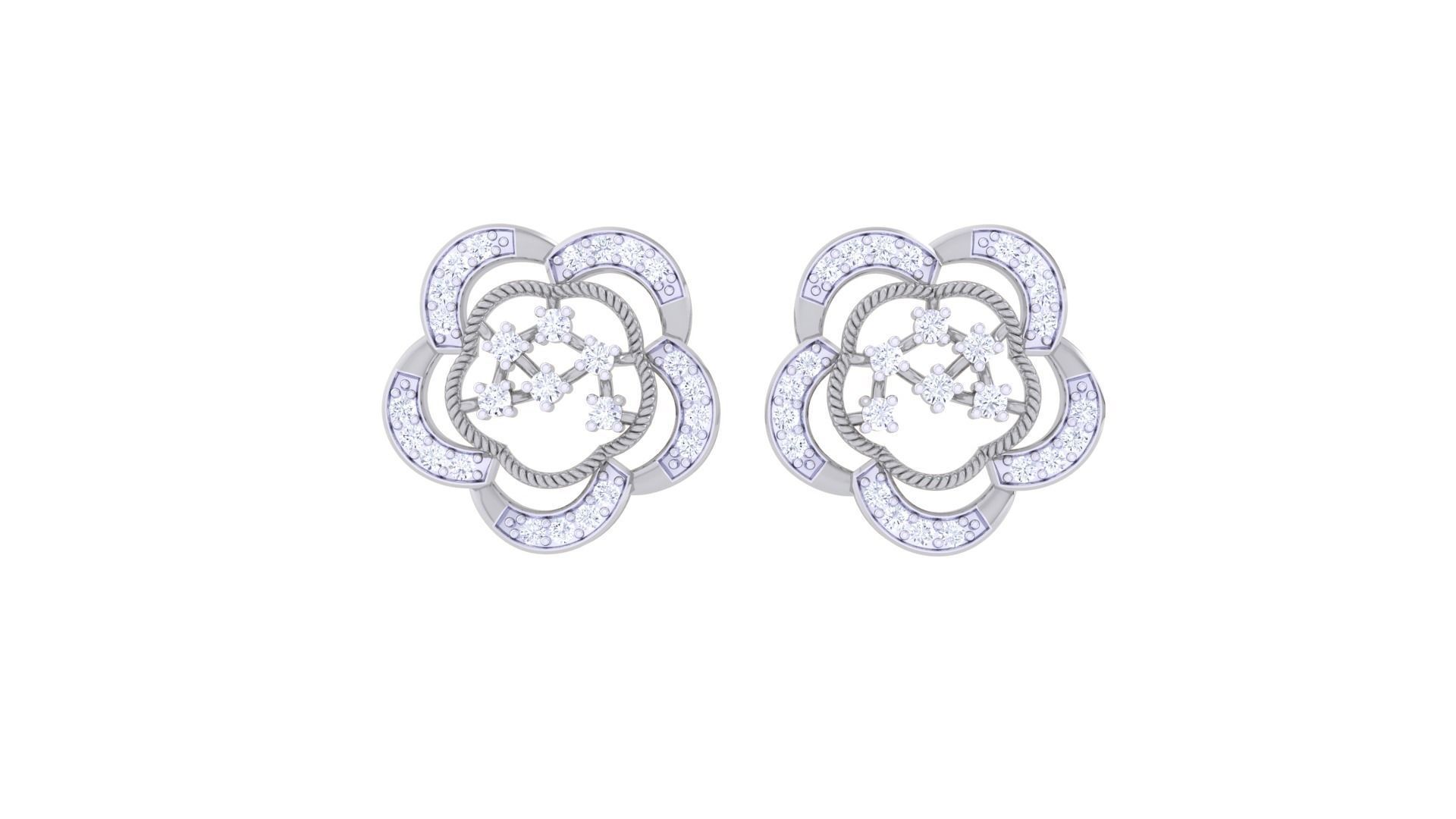 High Jewelry Flower Diamond Studs Earrings 3dm stl 3mf obj glb 3D print model_7