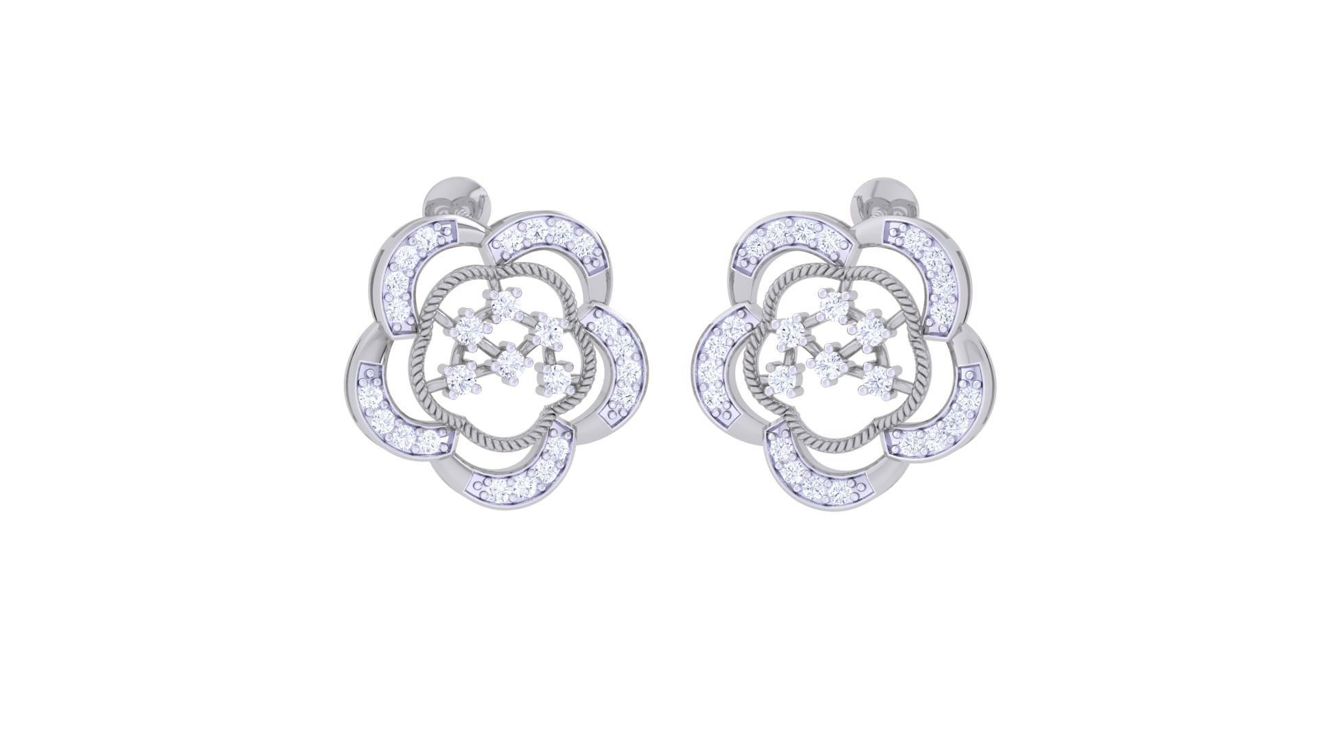 High Jewelry Flower Diamond Studs Earrings 3dm stl 3mf obj glb 3D print model_2