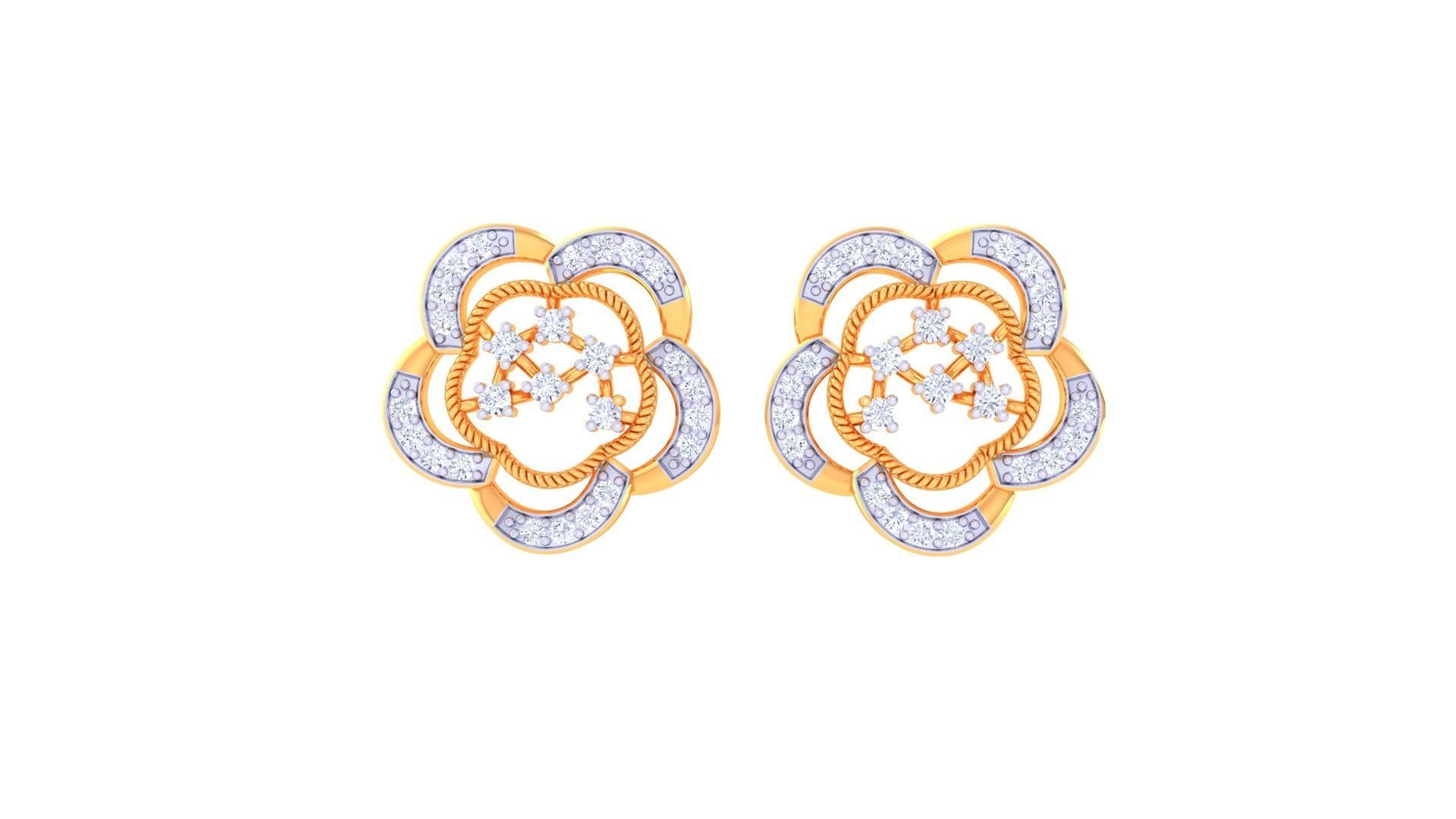 High Jewelry Flower Diamond Studs Earrings 3dm stl 3mf obj glb 3D print model_5