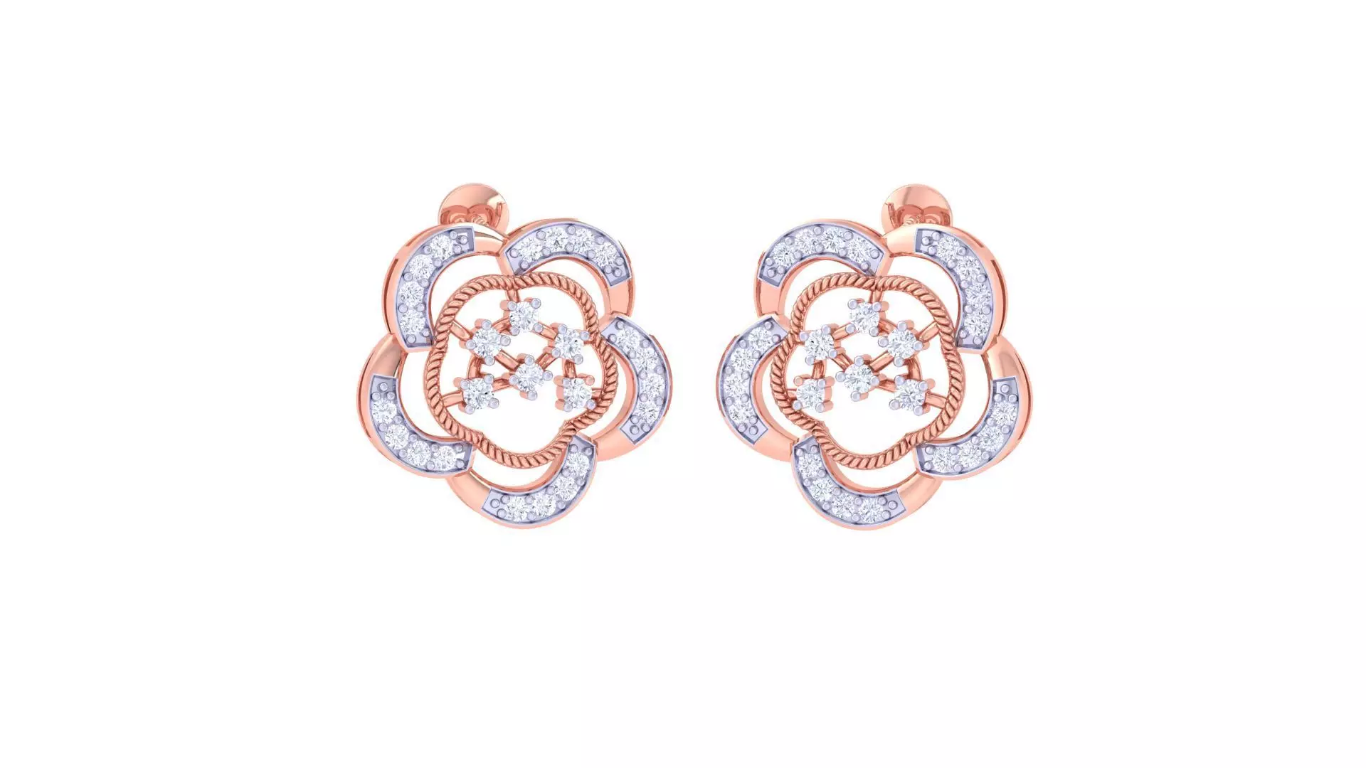 High Jewelry Flower Diamond Studs Earrings 3dm stl 3mf obj glb 3D print model_0