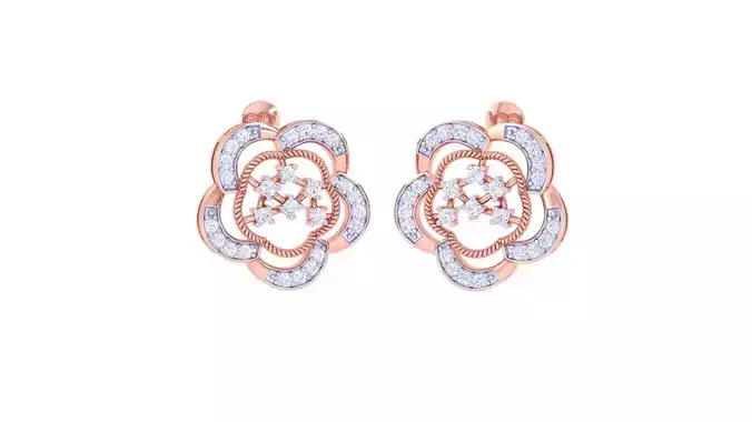 High Jewelry Flower Diamond Studs Earrings 3dm stl 3mf obj glb