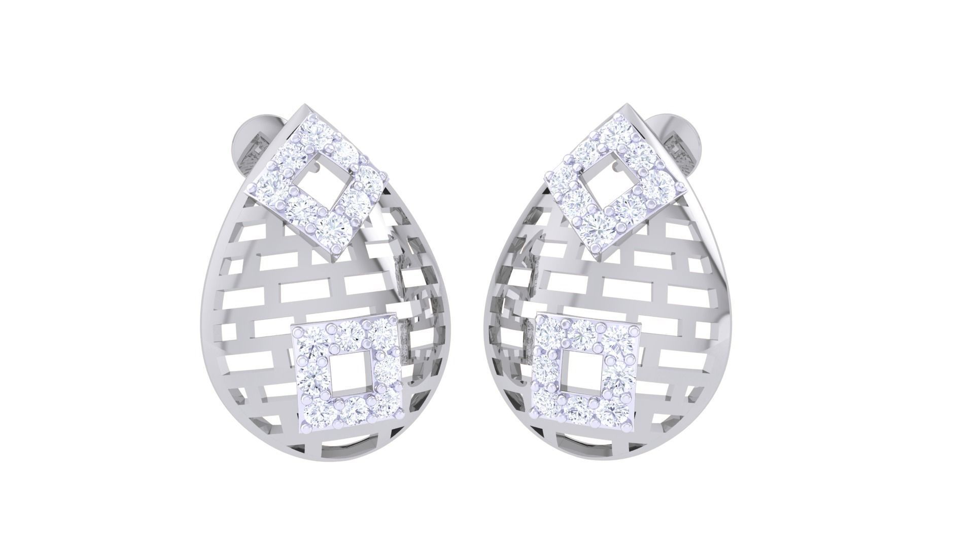 High Jewelry Mesh Diamond Studs Earrings 3dm stl 3mf obj glb 3D print model_1