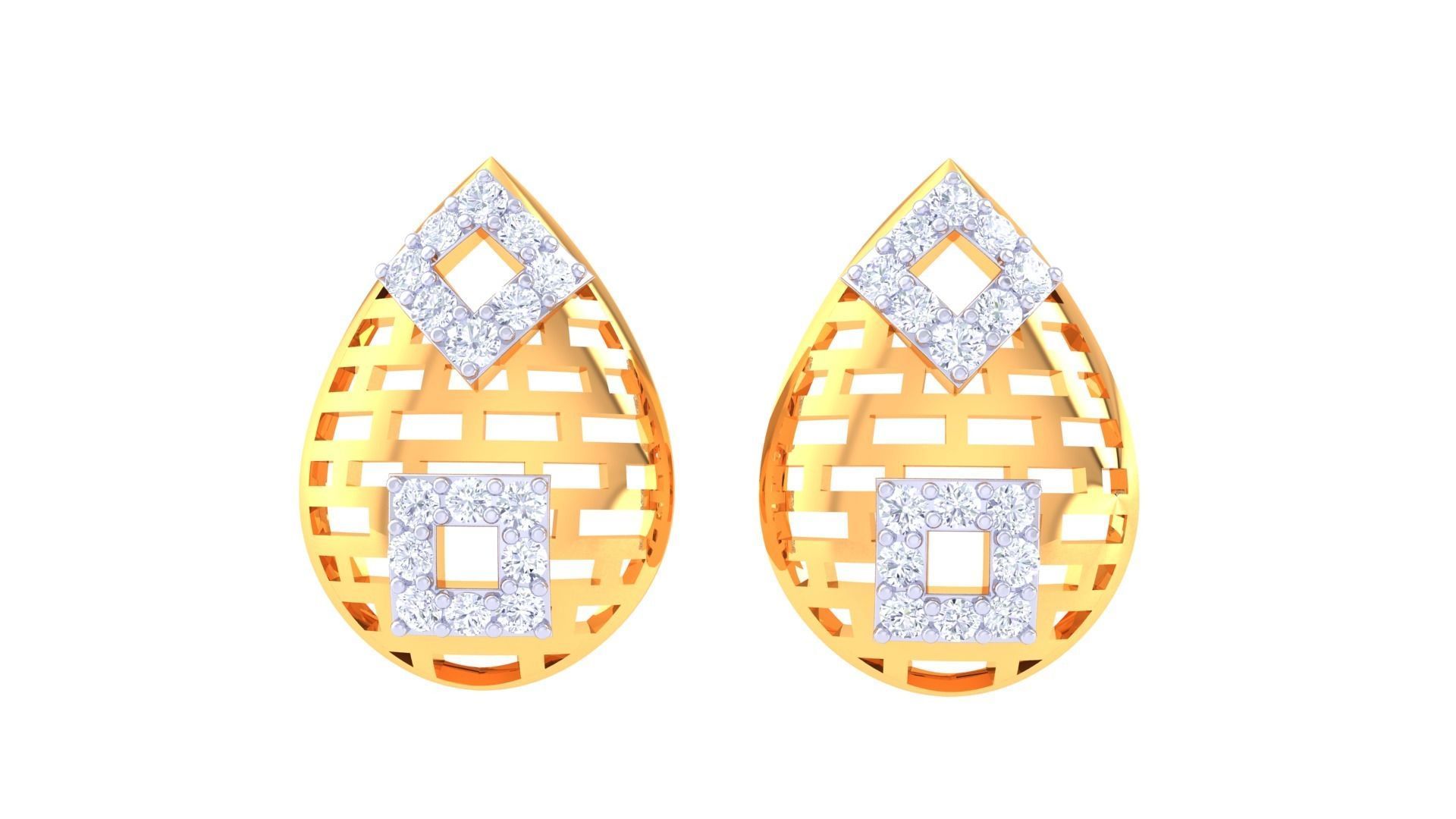 High Jewelry Mesh Diamond Studs Earrings 3dm stl 3mf obj glb 3D print model_6