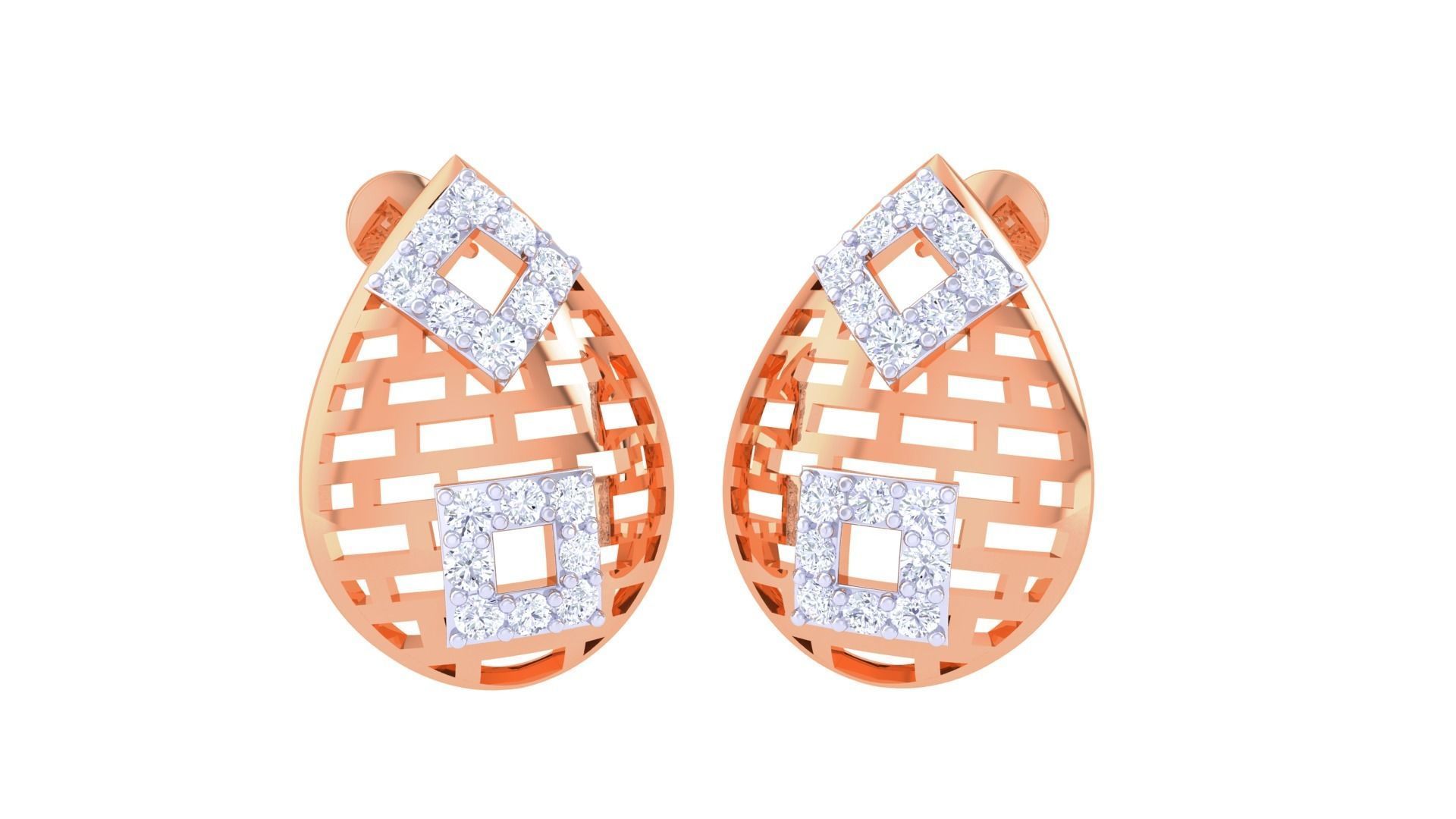 High Jewelry Mesh Diamond Studs Earrings 3dm stl 3mf obj glb 3D print model_3