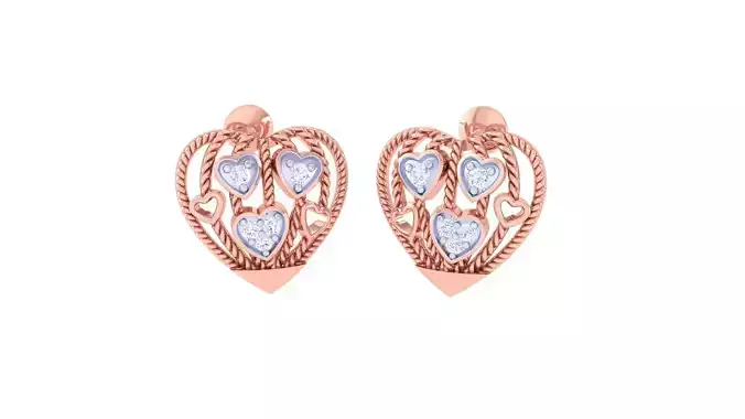 Wired Heart Love Diamond Studs Earrings 3dm stl 3mf obj 
