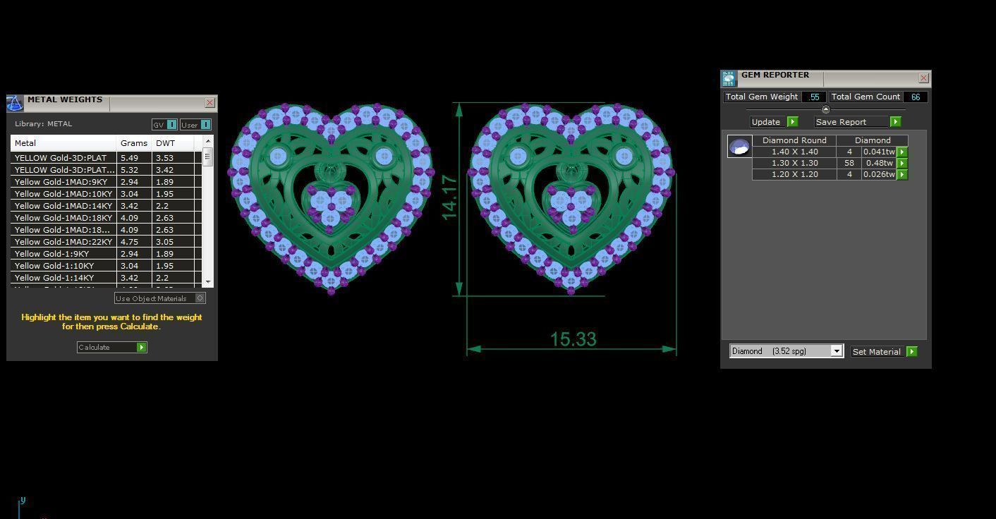 High Jewelry Heart Love Diamond Studs Earrings 3dm stl 3mf obj 3D print model_3