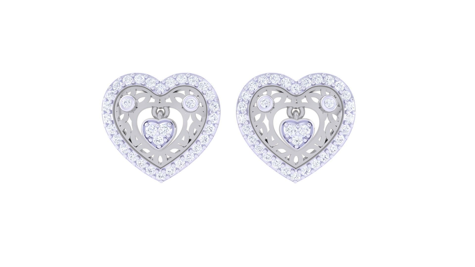 High Jewelry Heart Love Diamond Studs Earrings 3dm stl 3mf obj 3D print model_5