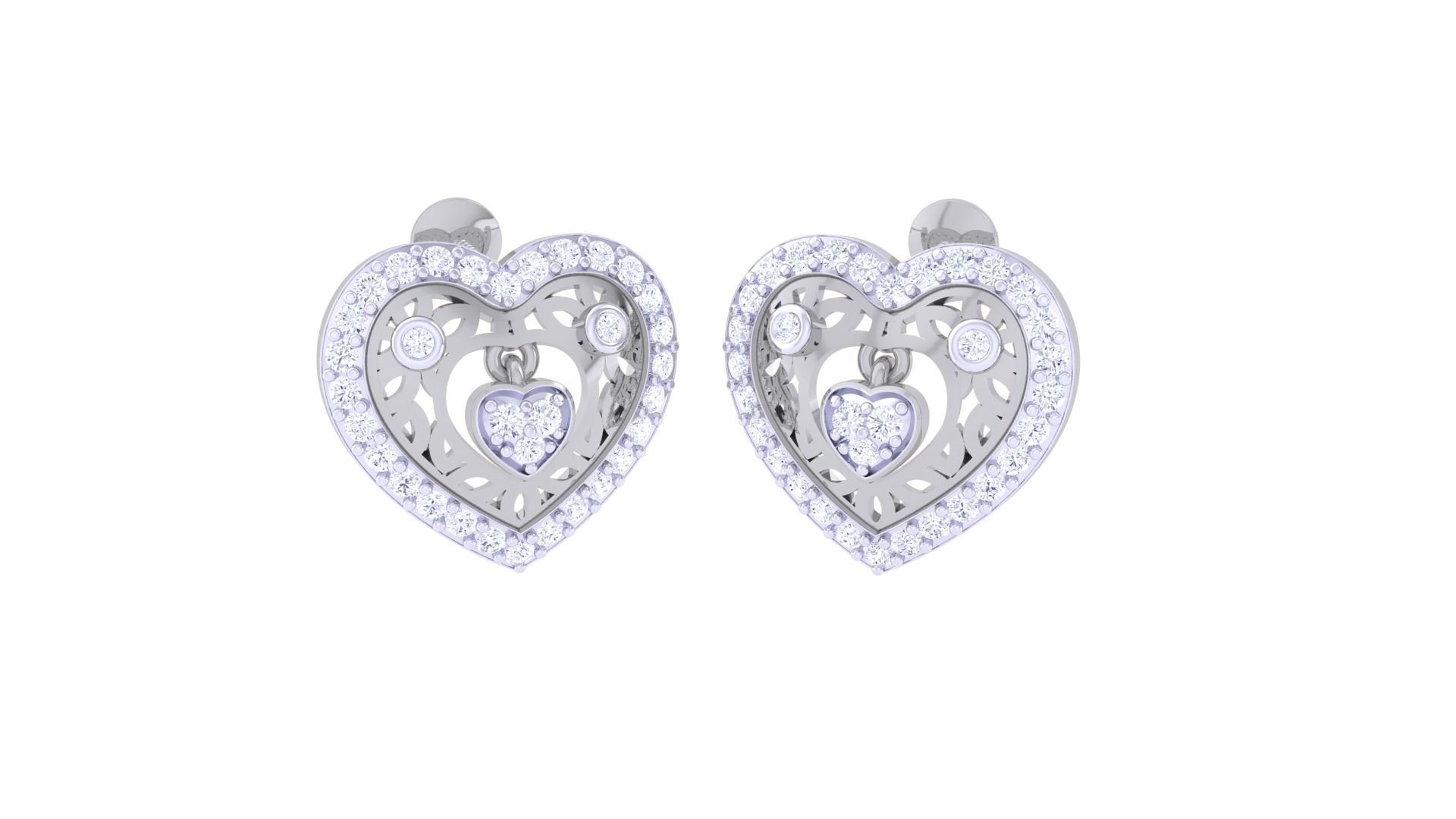 High Jewelry Heart Love Diamond Studs Earrings 3dm stl 3mf obj 3D print model_4