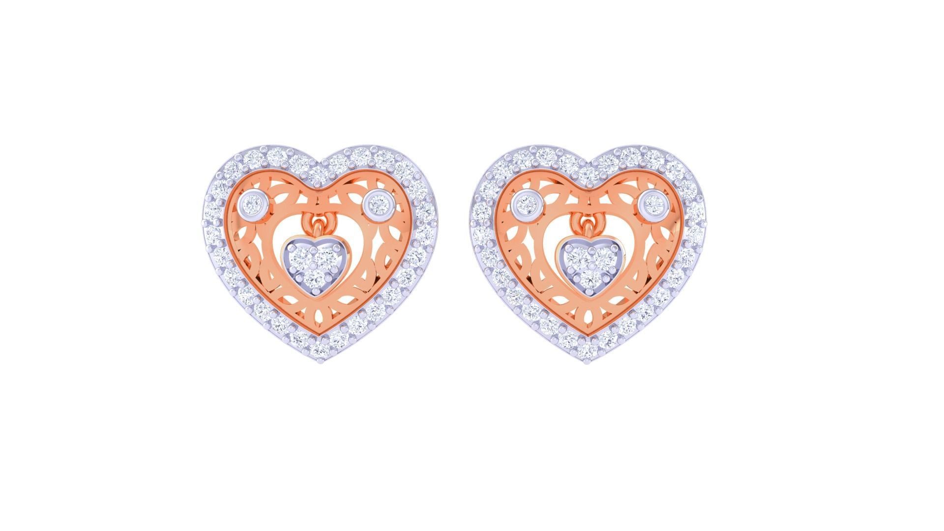 High Jewelry Heart Love Diamond Studs Earrings 3dm stl 3mf obj 3D print model_7