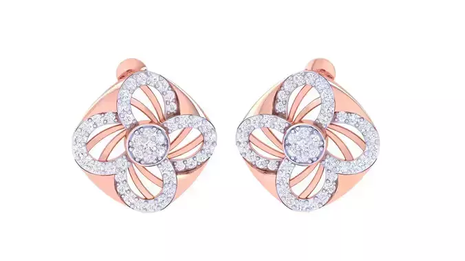 High Jewelry Flower Diamond Studs Earrings 3dm stl 3mf obj glb