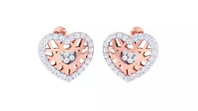 Ultra Vision High Jewelry Heart Love Mesh Diamond Studs Earrings
