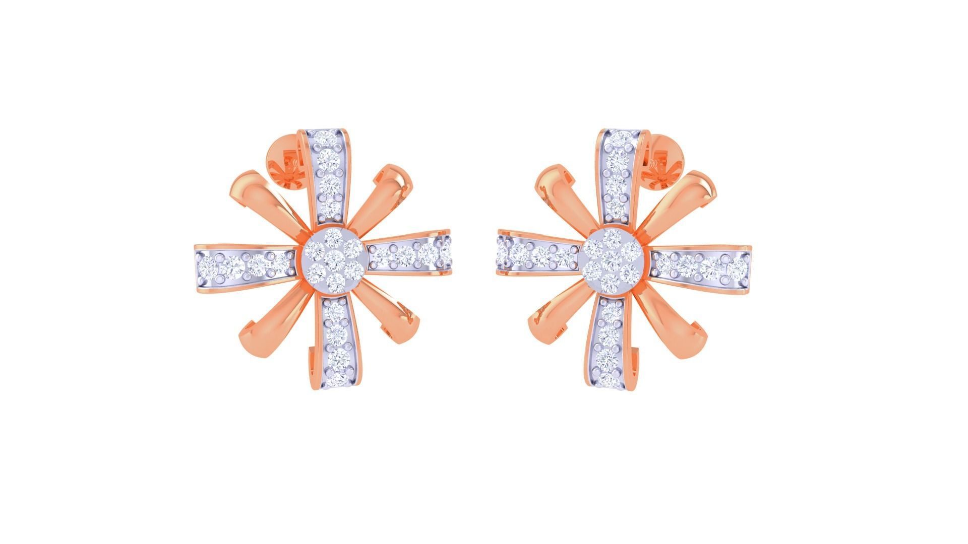 High Jewelry Flower Diamond Studs Earrings 3dm stl 3mf obj glb 3D print model_2