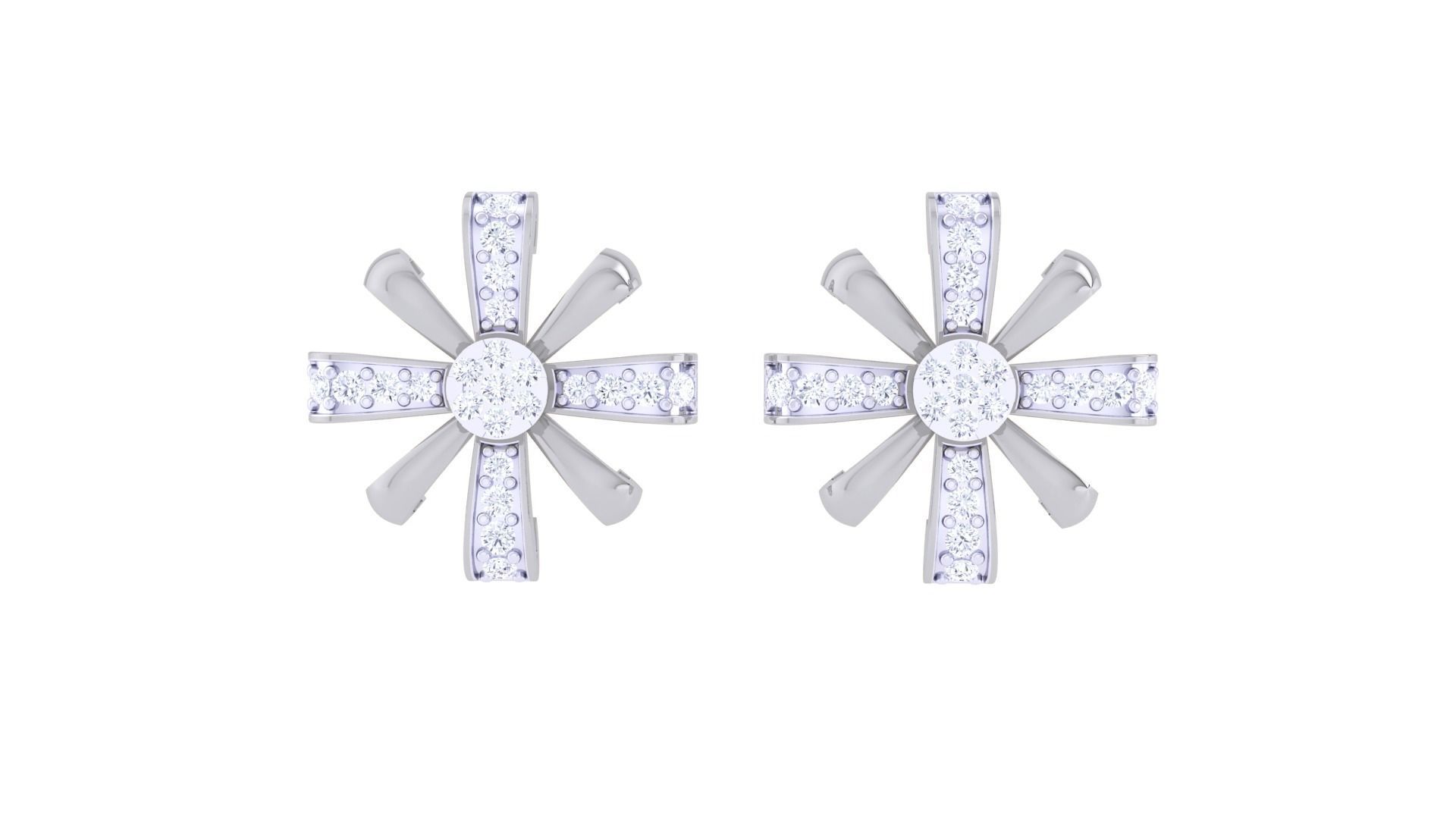 High Jewelry Flower Diamond Studs Earrings 3dm stl 3mf obj glb 3D print model_7