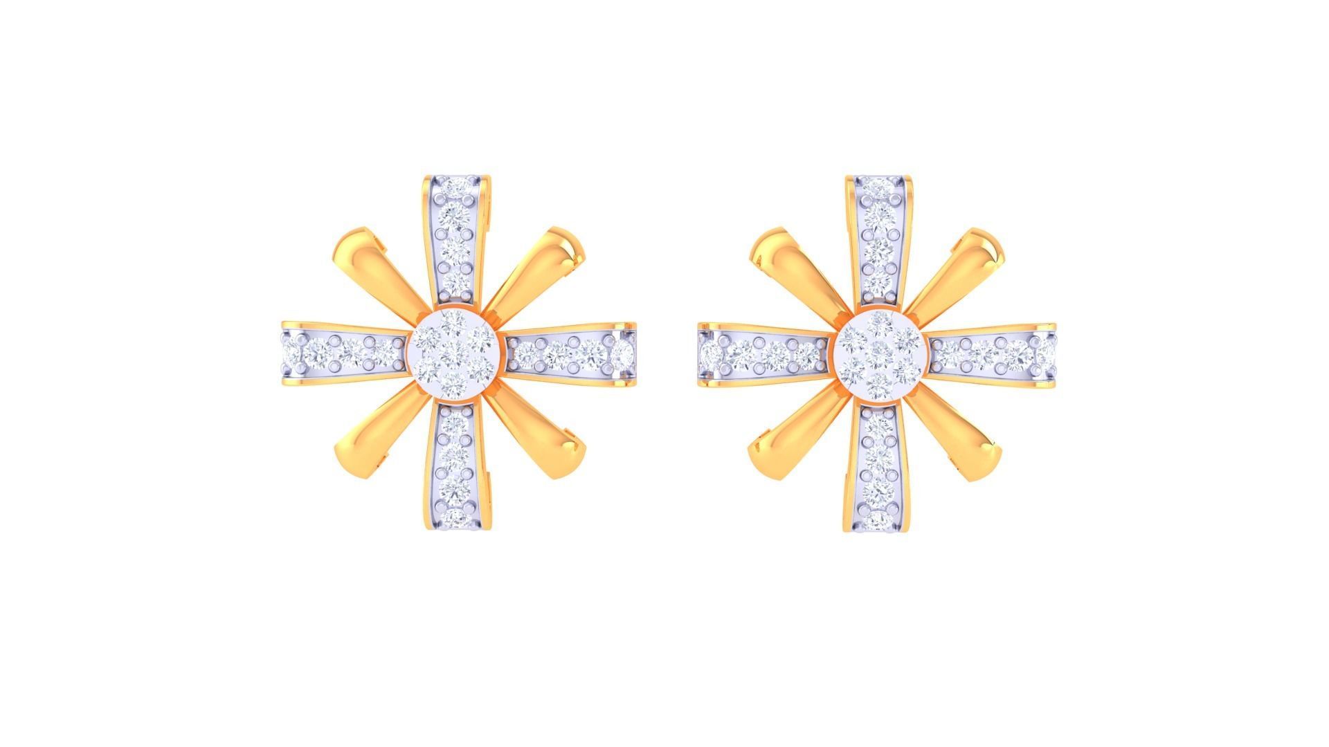 High Jewelry Flower Diamond Studs Earrings 3dm stl 3mf obj glb 3D print model_6