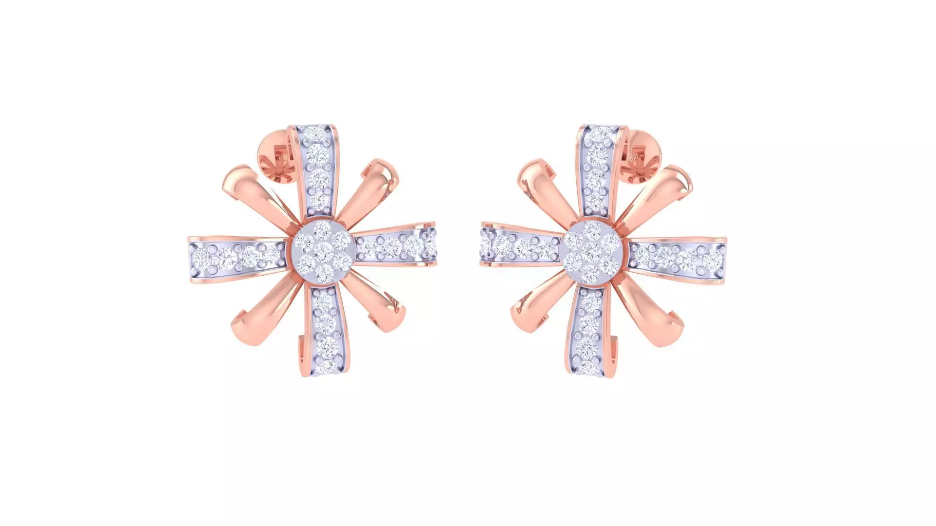 High Jewelry Flower Diamond Studs Earrings 3dm stl 3mf obj glb 3D print model_0