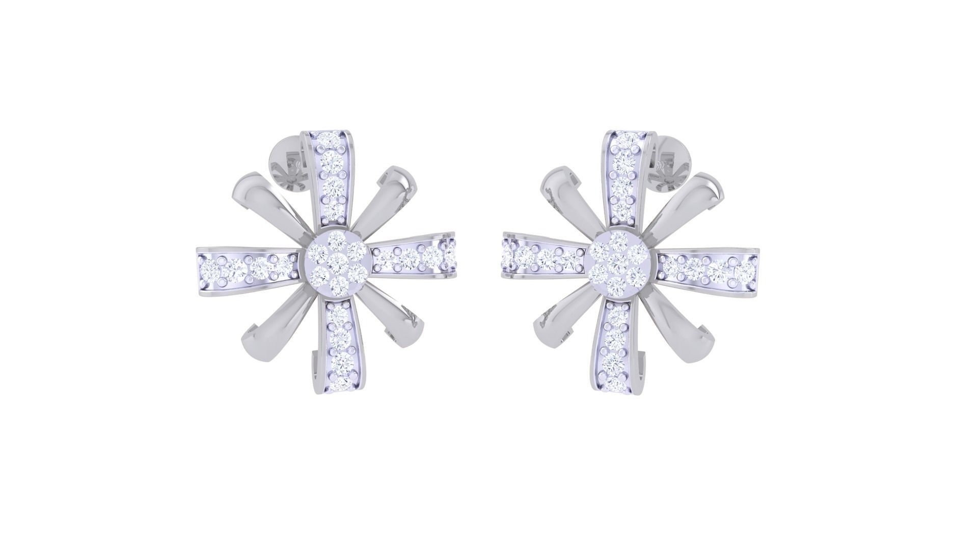 High Jewelry Flower Diamond Studs Earrings 3dm stl 3mf obj glb 3D print model_1