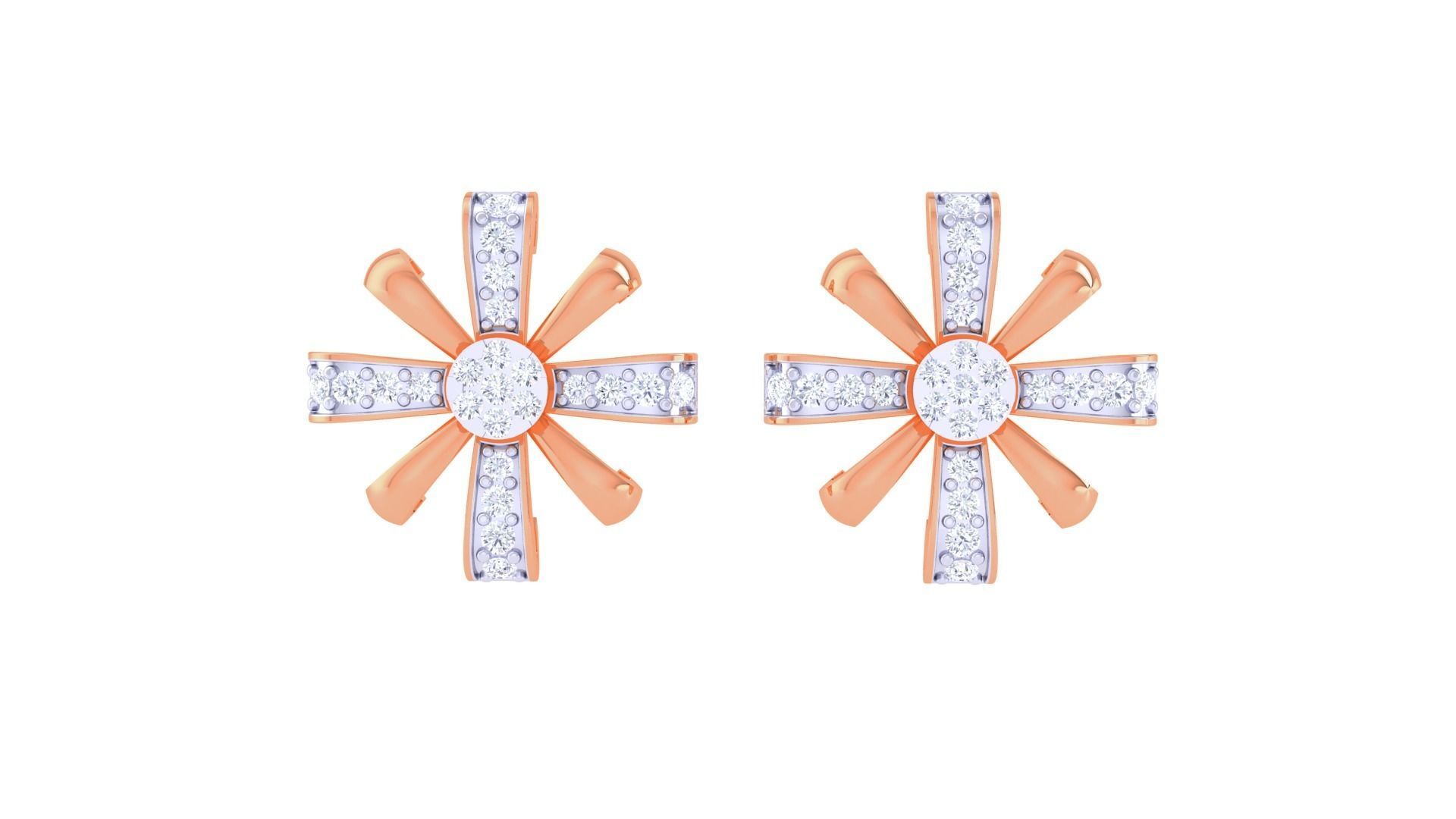 High Jewelry Flower Diamond Studs Earrings 3dm stl 3mf obj glb 3D print model_5