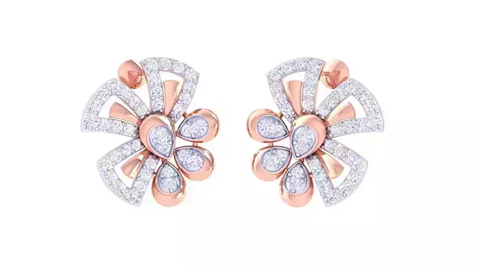 High Jewelry Flower Diamond Studs Earrings 3dm stl 3mf obj glb