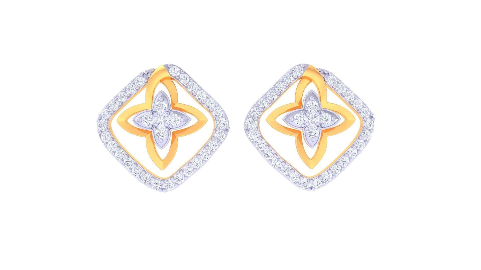 High Jewelry Flower Diamond Studs Earrings 3dm stl 3mf obj glb 3D print model_5