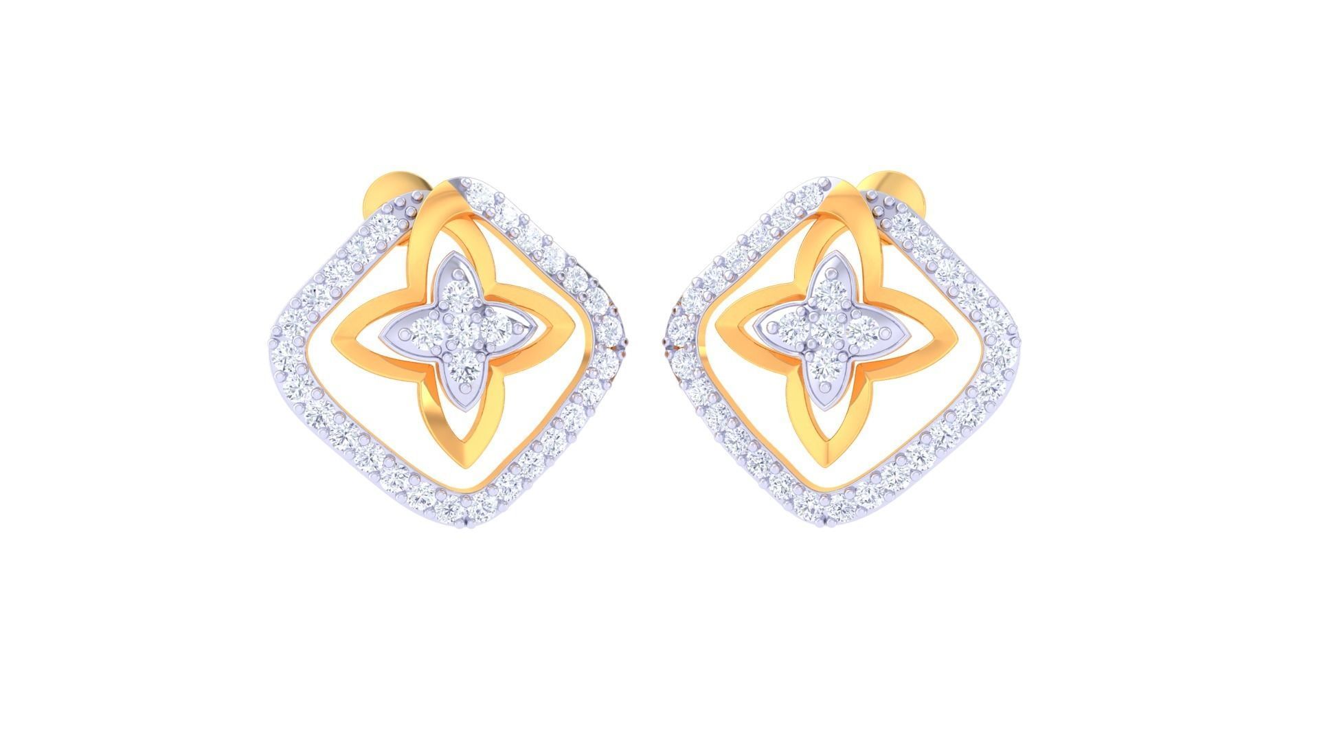 High Jewelry Flower Diamond Studs Earrings 3dm stl 3mf obj glb 3D print model_1