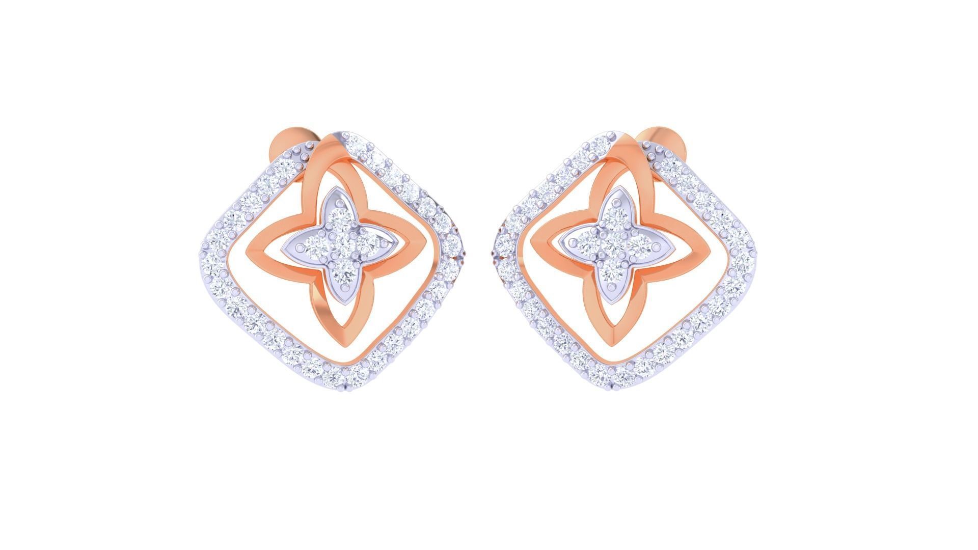 High Jewelry Flower Diamond Studs Earrings 3dm stl 3mf obj glb 3D print model_2