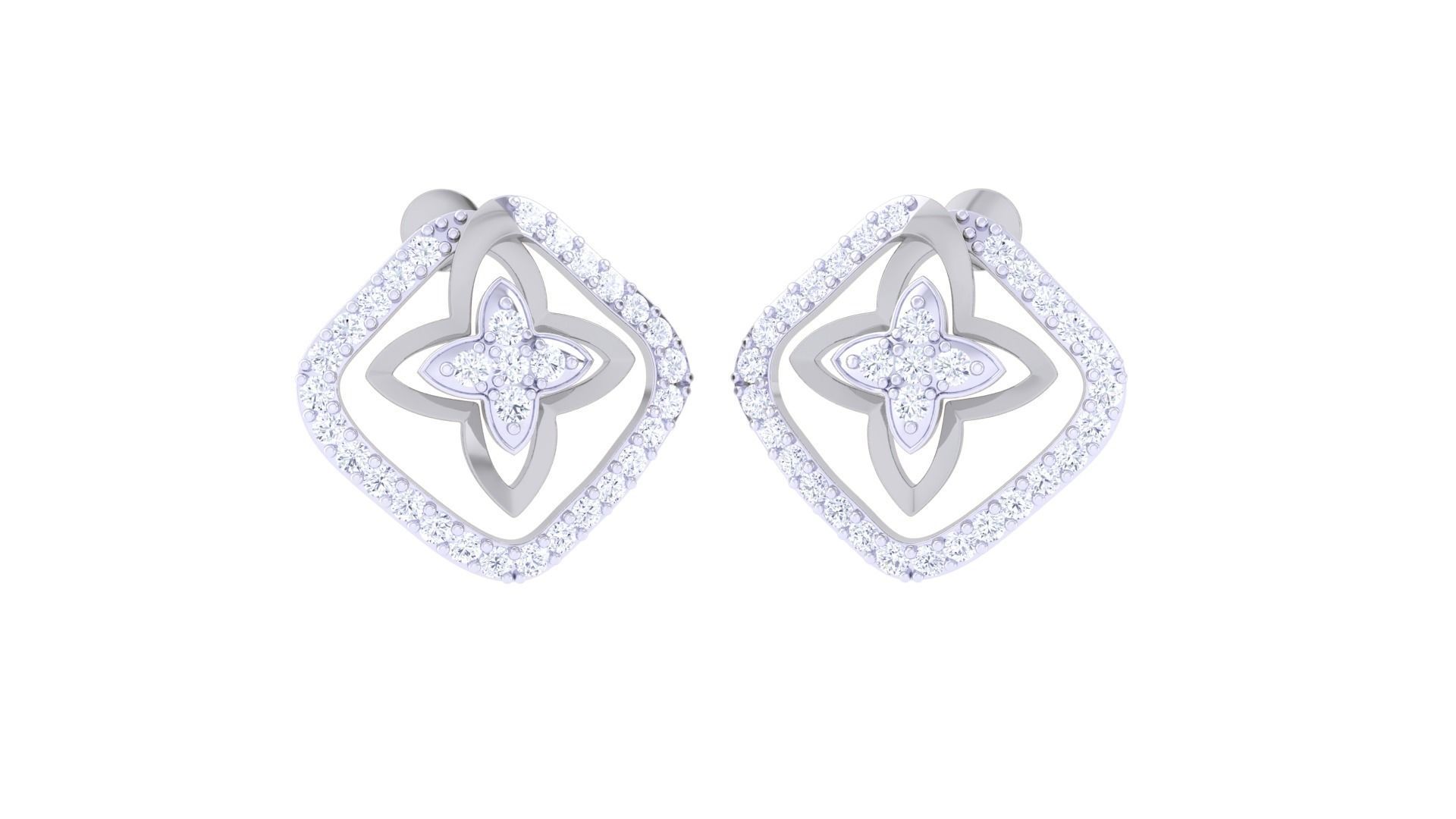 High Jewelry Flower Diamond Studs Earrings 3dm stl 3mf obj glb 3D print model_3