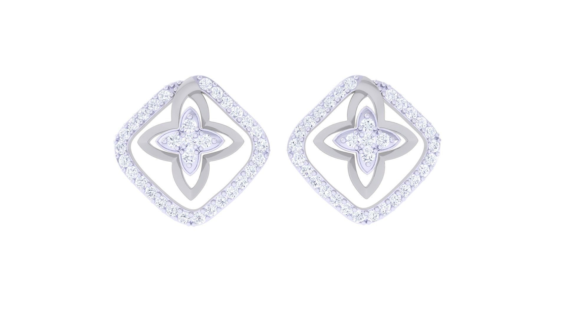 High Jewelry Flower Diamond Studs Earrings 3dm stl 3mf obj glb 3D print model_7