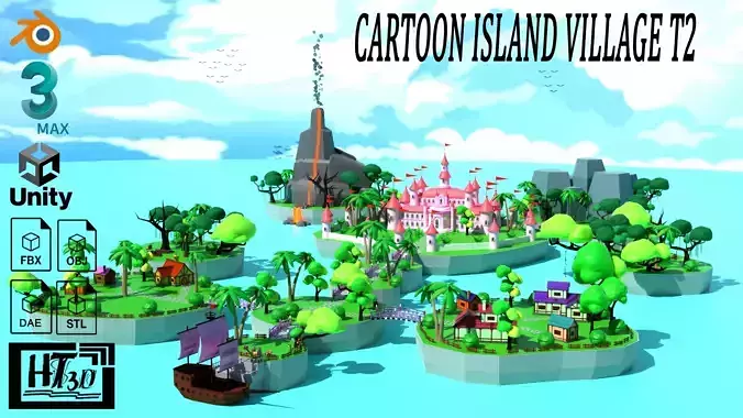 Cartoon island village T2