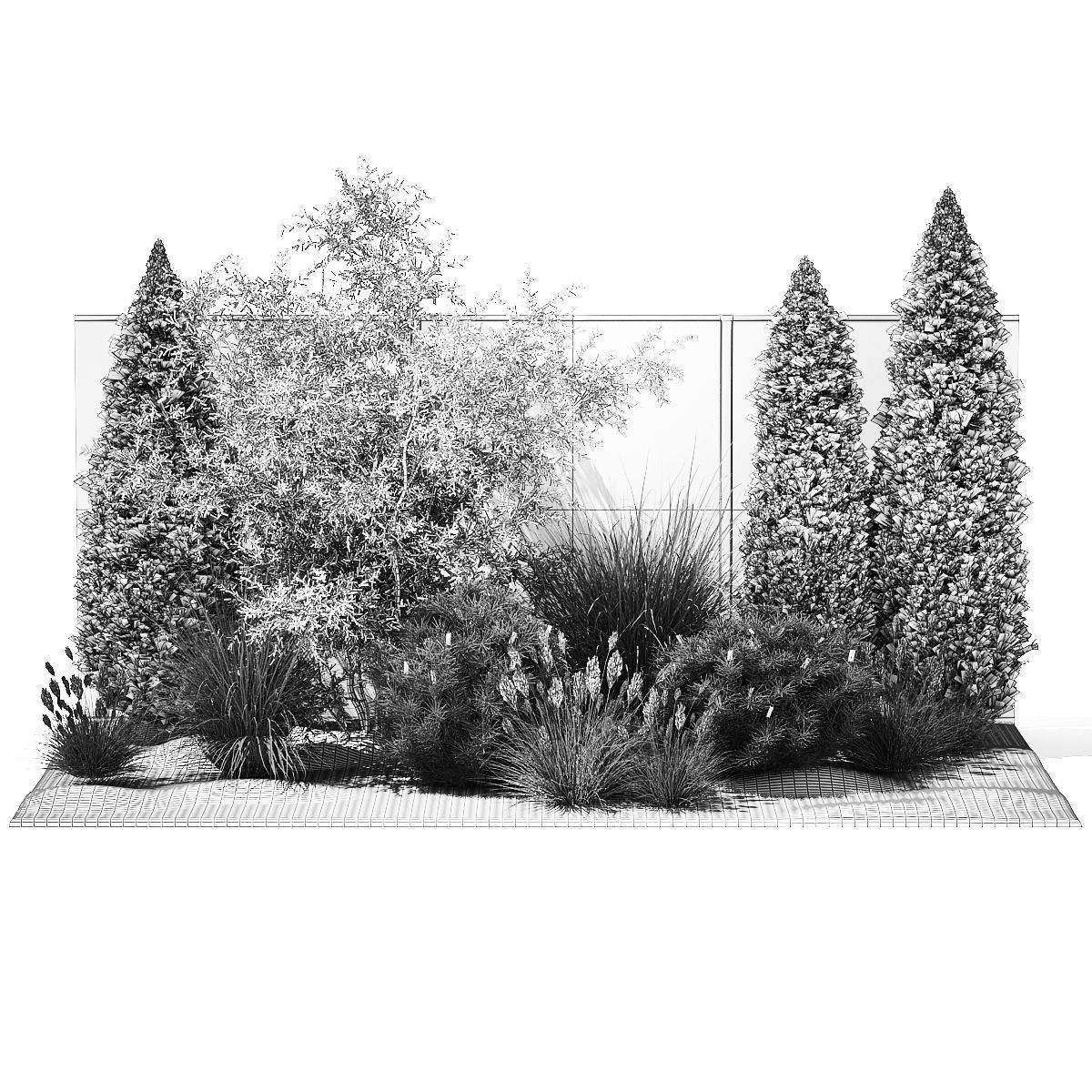 Garden with thuja cypress olive pine and bushes 1378 3D model_13