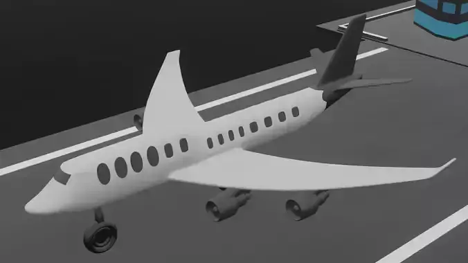 Airport environment with an aircraft