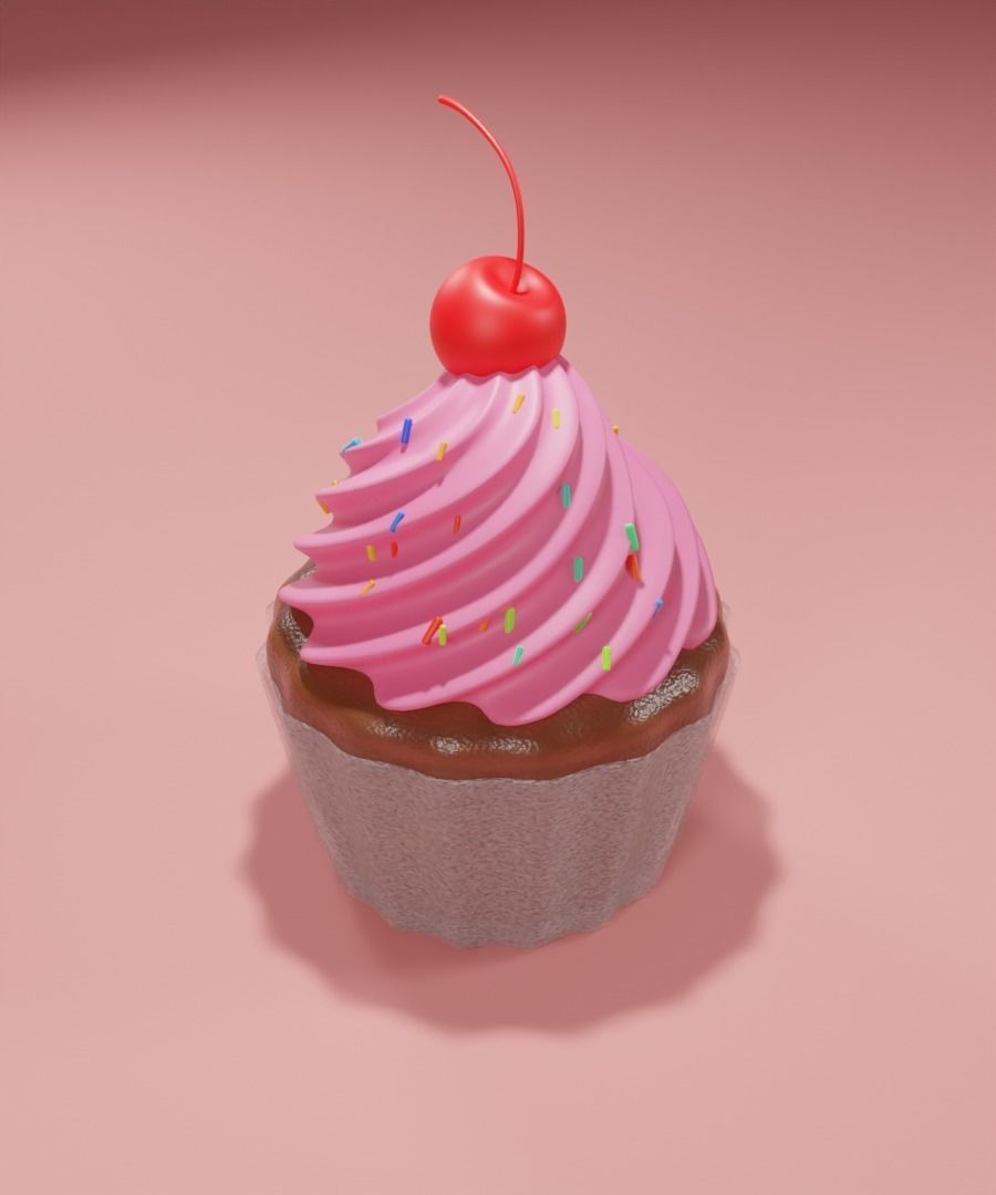 Cupcake with cherry  set 3D model_5