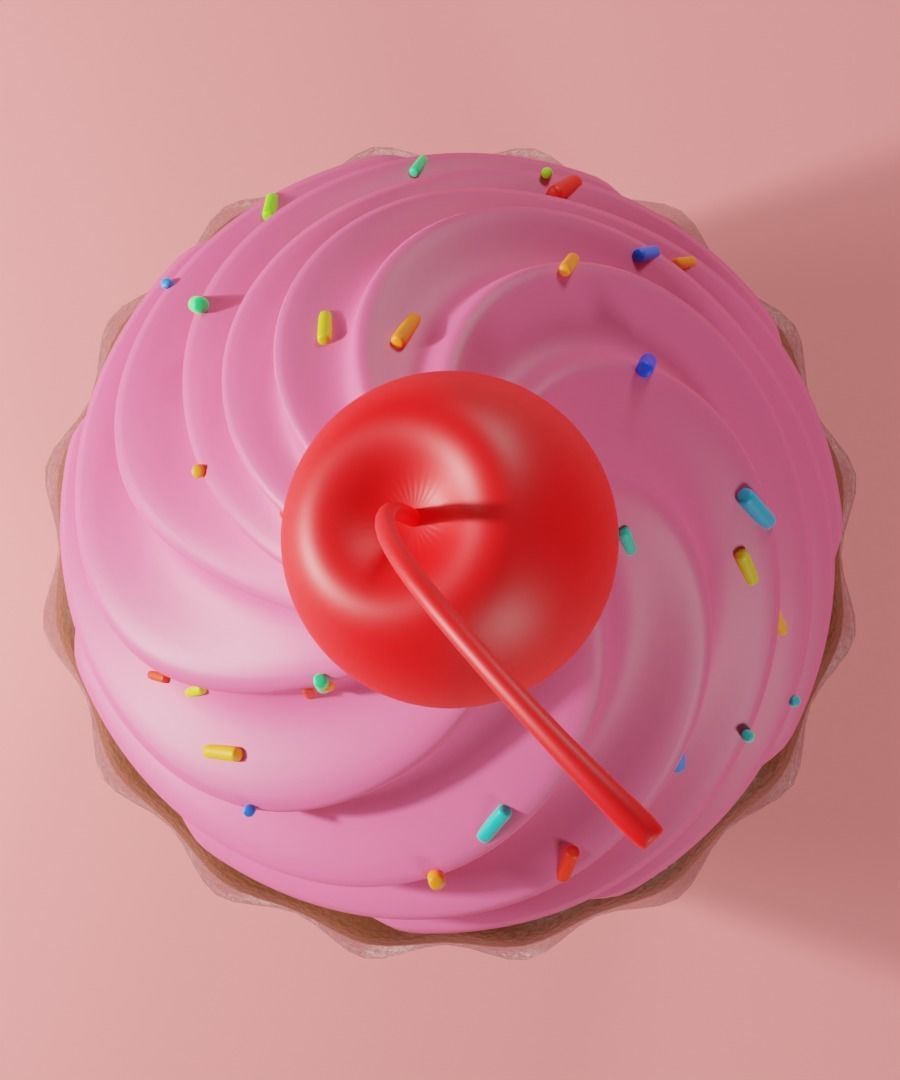 Cupcake with cherry  set 3D model_2